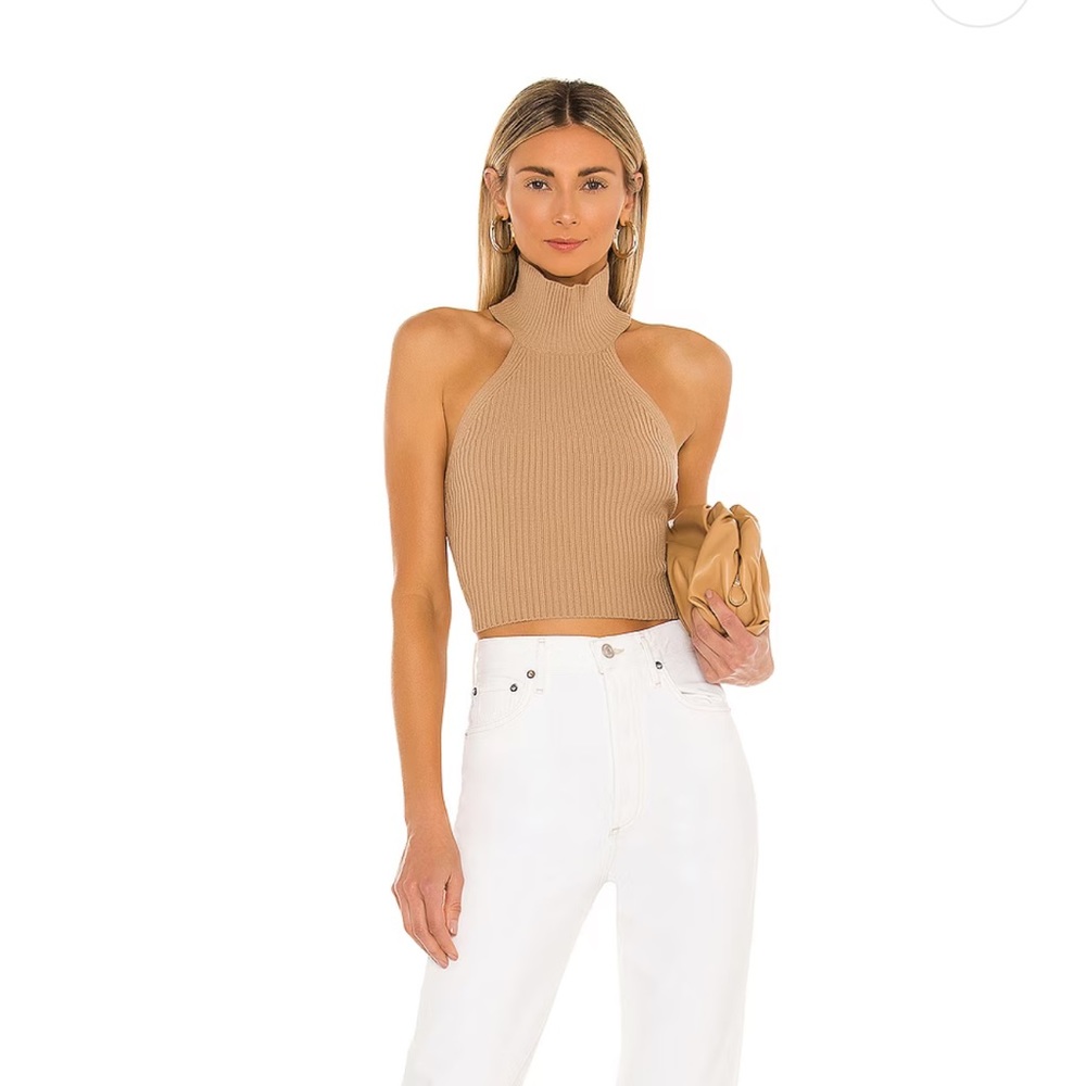 House of Harlow 1960 Tan Ribbed Halter Top
